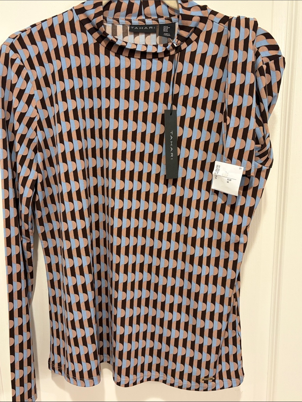 Tahari Brown and Light Blue Geometric Long-Sleeve Shirt